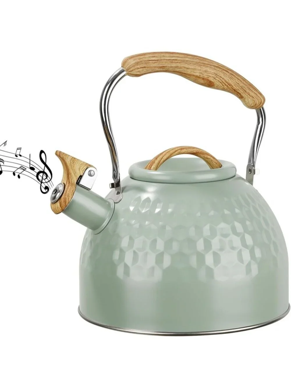 Green Kitchen Whistling Tea Kettle 3 L Stainless Steel Stovetop Folding Handle